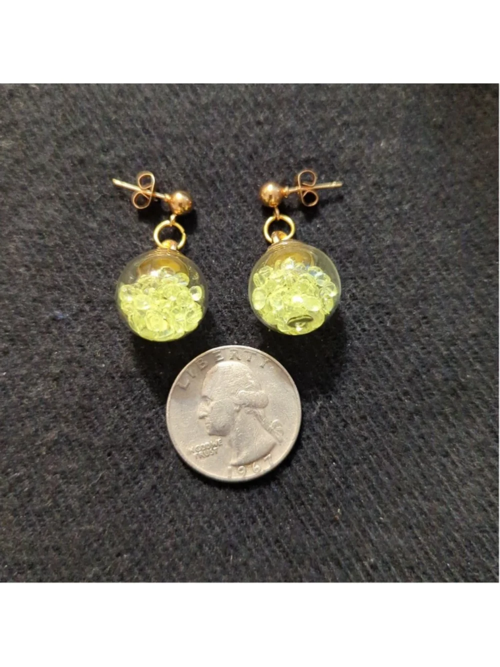 Gold Tone Yellow Crystal Filled Balls Dangle Drop Statement Earrings
